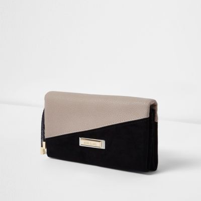 Beige and black asymmetic foldover purse